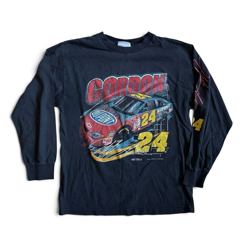 Vintage 2001 Jeff Gordon #24 DuPont NASCAR Long Sleeve Tee Mens L Black Fade